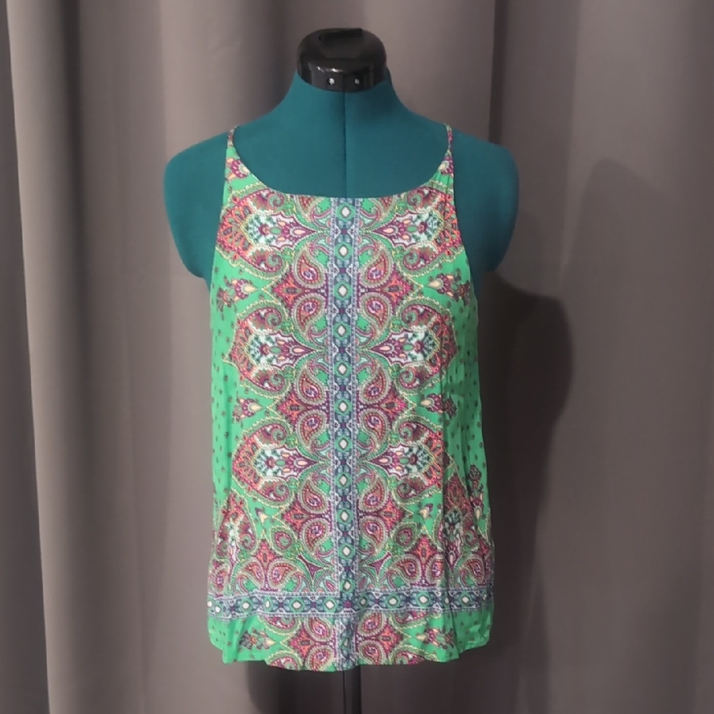 Renee C. Vibrant Green and Pink Paisley Camisole